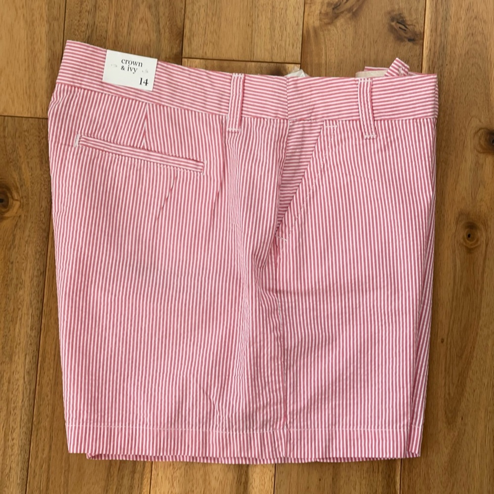 Crown & Ivy size 14 pink and white striped chino pocketed shorts cotton